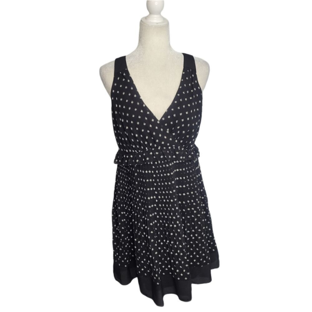 NEW LOFT black polka-dot sleeveless pleated dress 6P‎